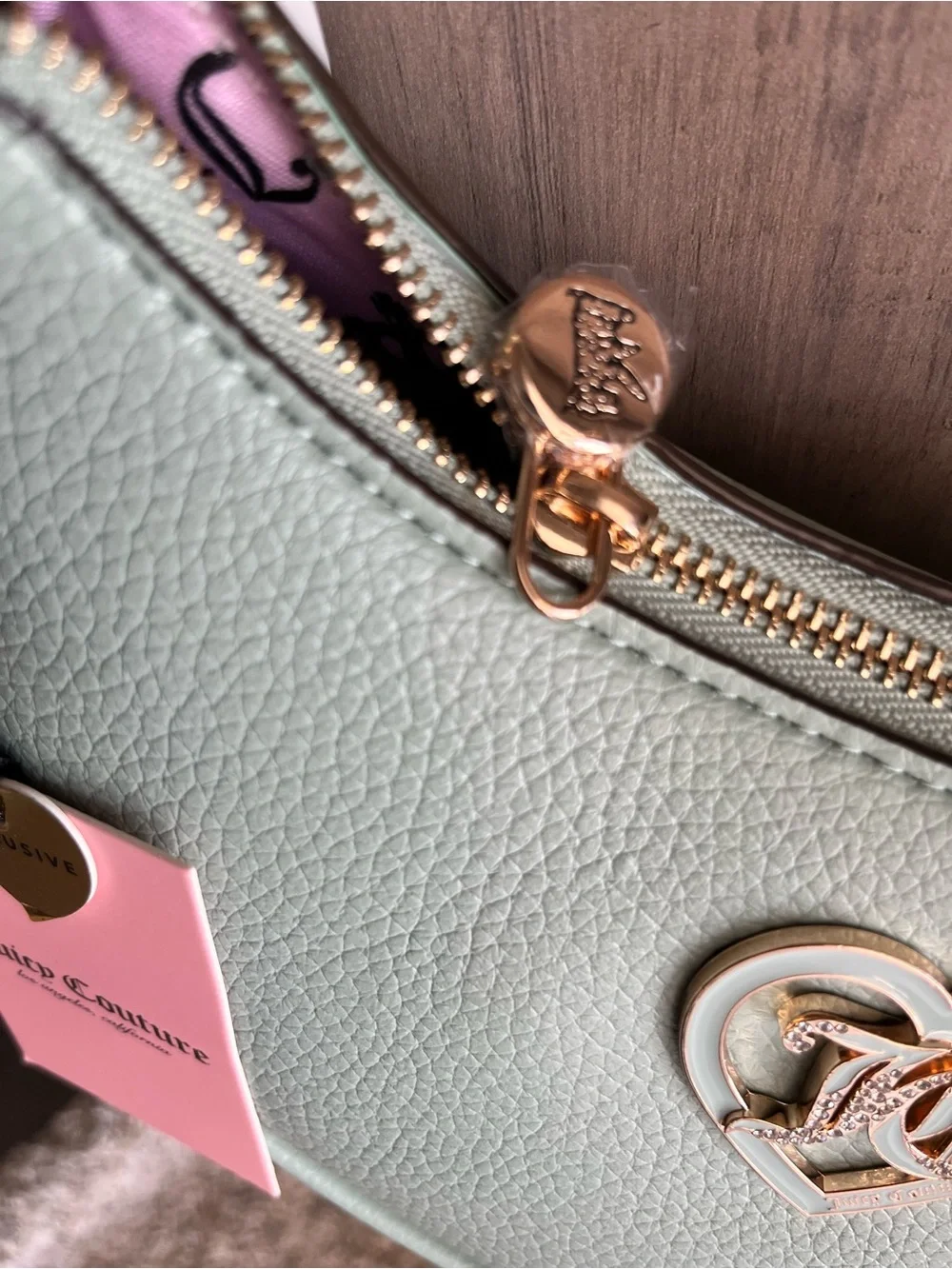 NWT Juicy Couture Mint Green Crescent Crossbody Shoulder Bag Heart Logo Charm